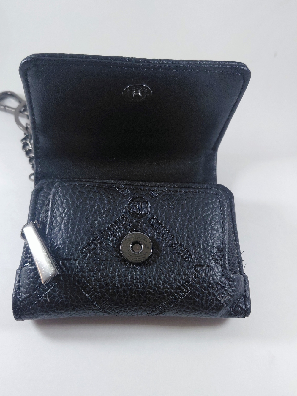 SM Embossed Black Leather Mini Wallet Keychain - Picture 5 of 6